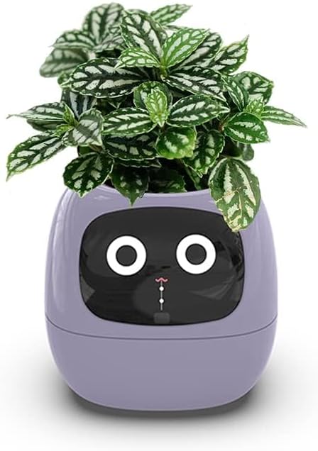 Smart Flowerpots,Smart Pet Planter,Ai Planter,Intelligent Flowerpots,Multiple Expressions,7 Smart Sensors, and Ai Chips Make Raising Plants Easy and Fun for Living Room,Plant-Free(Purple)