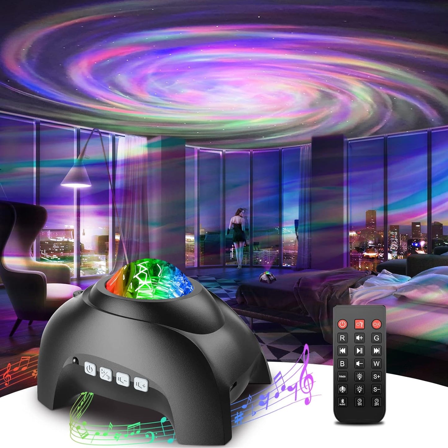 Star Projector, Galaxy Projector for Bedroom, LED Night Light Aurora Projector with Bluetooth Speaker, White Noise, Timer, and Remote