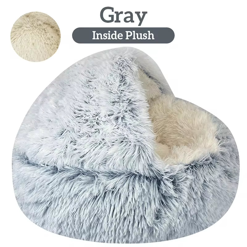 2-in-1 Winter Plush Cat Bed – Round Cozy Cat House, Warm Sleep Bag, and Cushion for Small Dogs and Cats