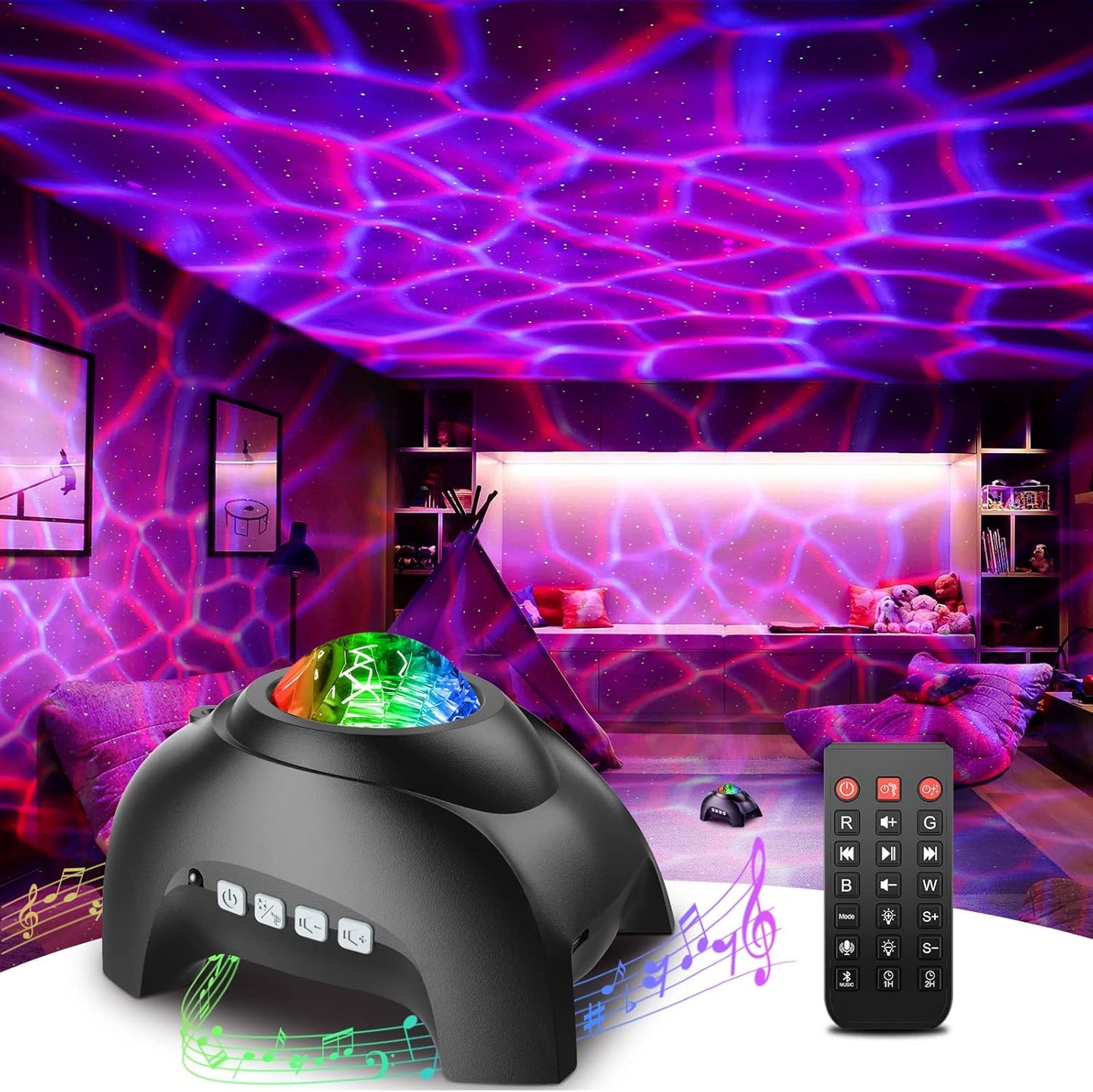 Star Projector, Galaxy Projector for Bedroom, LED Night Light Aurora Projector with Bluetooth Speaker, White Noise, Timer, and Remote