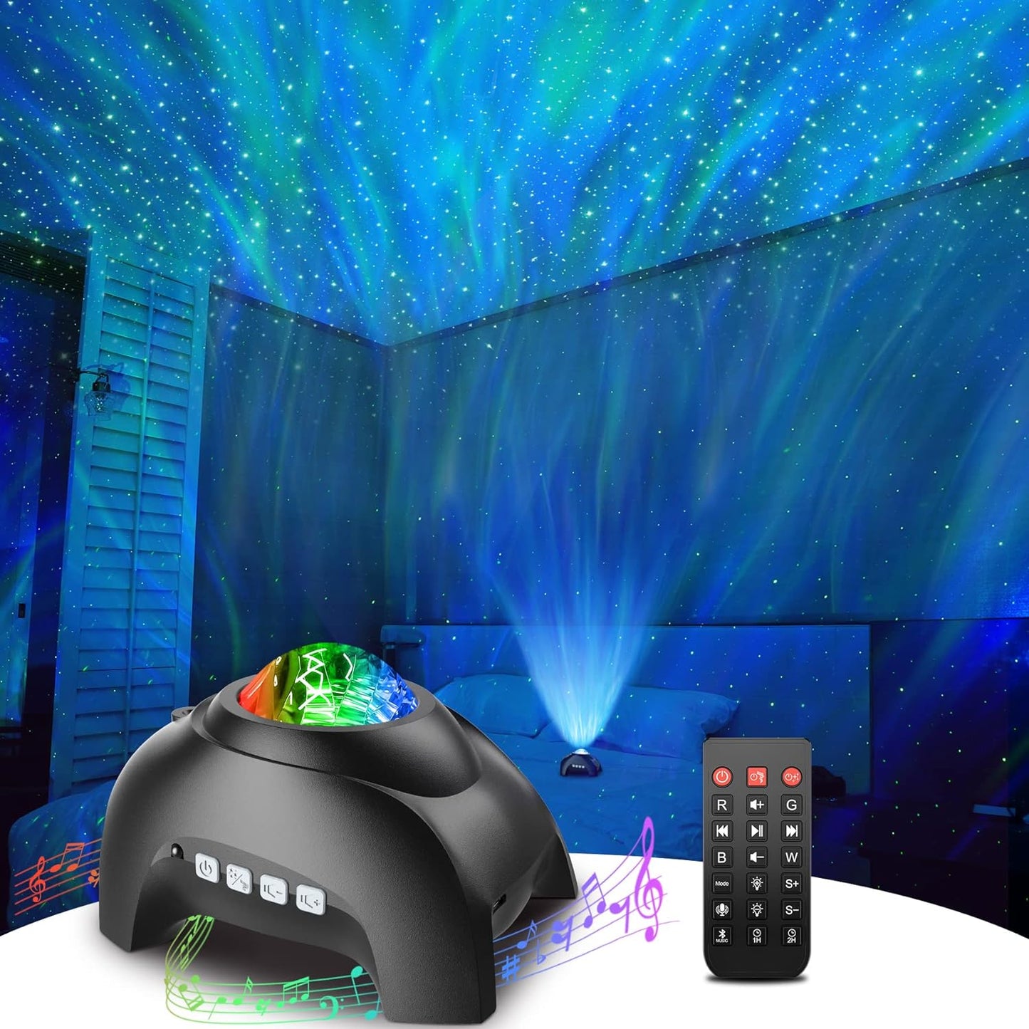 Star Projector, Galaxy Projector for Bedroom, LED Night Light Aurora Projector with Bluetooth Speaker, White Noise, Timer, and Remote