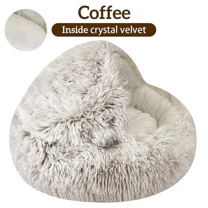 2-in-1 Winter Plush Cat Bed – Round Cozy Cat House, Warm Sleep Bag, and Cushion for Small Dogs and Cats