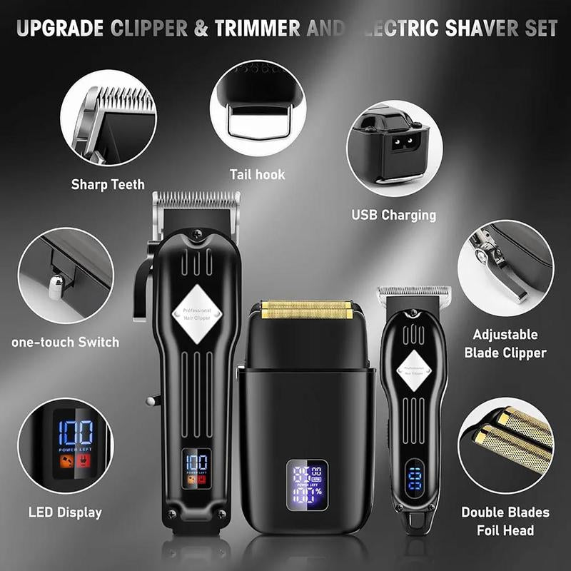 Professional Hair Clipper Set – Electric Trimmer Kit with LCD Display & Accessories