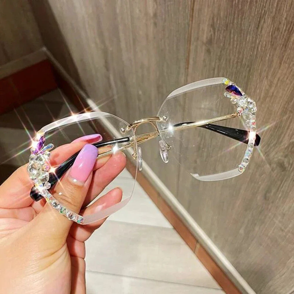 2025 Luxury Vintage Rimless Rhinestone Sunglasses – Gradient Lens Fashion Shades for Women