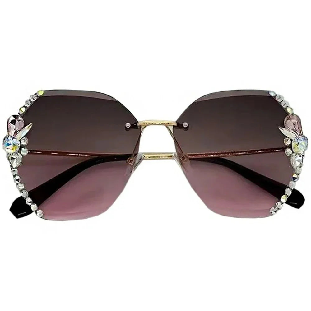 2025 Luxury Vintage Rimless Rhinestone Sunglasses – Gradient Lens Fashion Shades for Women