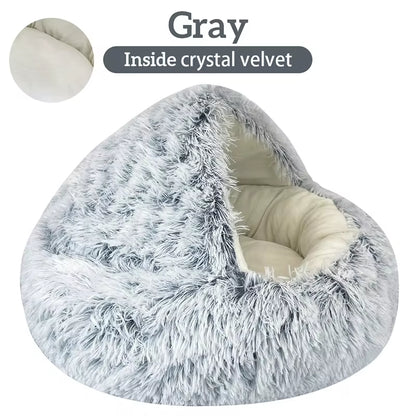 2-in-1 Winter Plush Cat Bed – Round Cozy Cat House, Warm Sleep Bag, and Cushion for Small Dogs and Cats