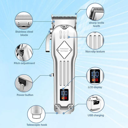 Professional Hair Clipper Set – Electric Trimmer Kit with LCD Display & Accessories