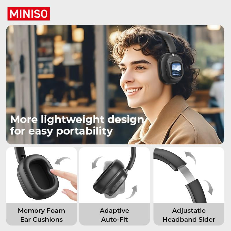 MINISO G90 Wireless ANC Headphones – Foldable Gaming Headset with Touch Display, HIFI Stereo, and Noise Cancellation for Phones, Computers, MP3