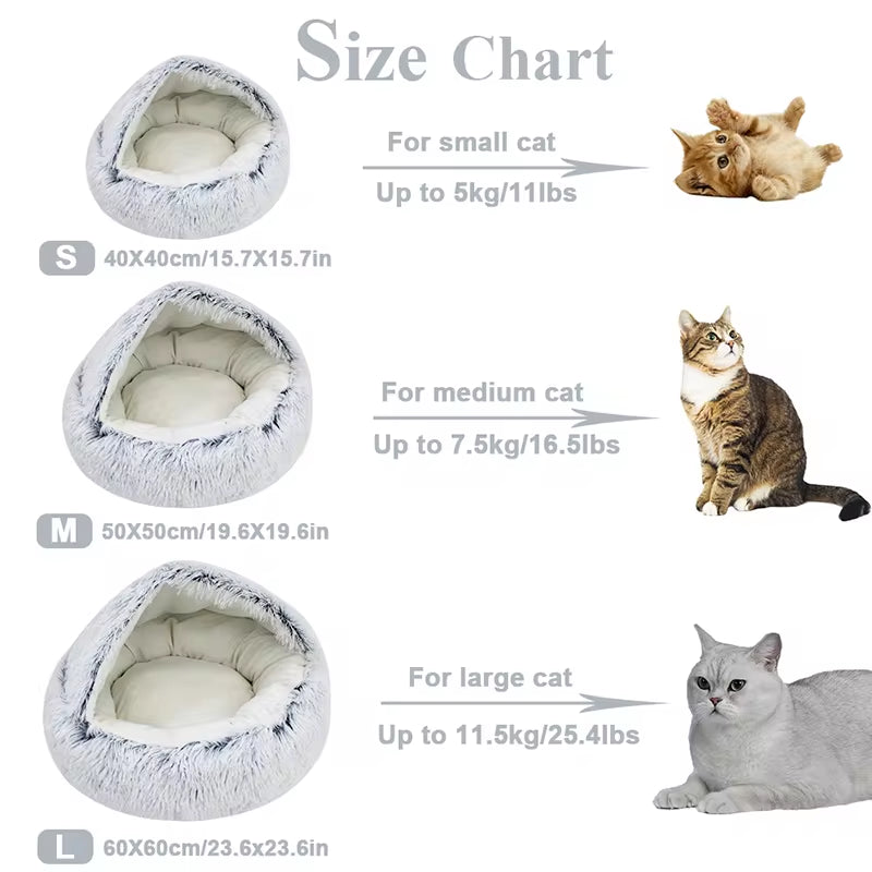 2-in-1 Winter Plush Cat Bed – Round Cozy Cat House, Warm Sleep Bag, and Cushion for Small Dogs and Cats