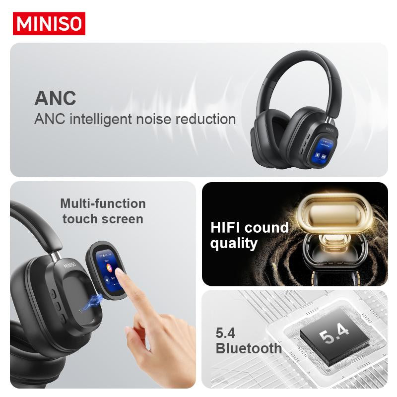 MINISO G90 Wireless ANC Headphones – Foldable Gaming Headset with Touch Display, HIFI Stereo, and Noise Cancellation for Phones, Computers, MP3