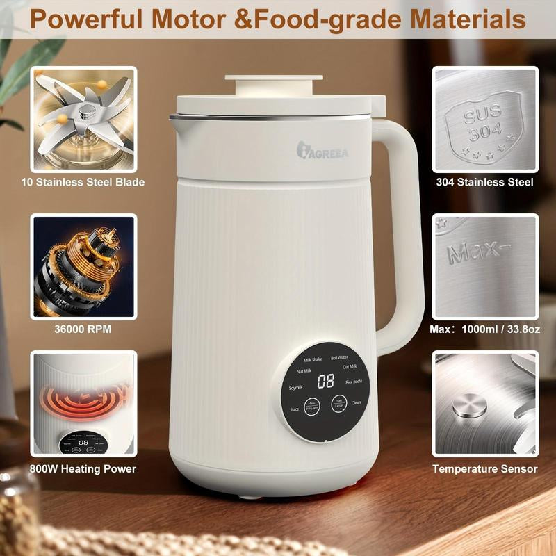 IAGREEA Automatic Nut Milk Maker – 1000ML Multifunctional Juicer for Coffee, Grains, and Juice, Easy Plug-and-Play Kitchen Appliance